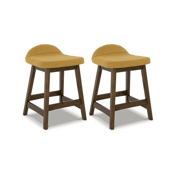 Signature Design by Ashley Lyncott Counter Height Upholstered Barstool with Foam Cushion, Set of 2, Mustard
