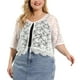 thumbnail image 1 of Women's Plus Size Sheer Shrug Tops Elbow Sleeve Floral Lace Open Front Shrug Top White 4X, 1 of 7
