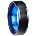 thumbnail image 1 of Men's 8mm Black Blue Tungsten Ring Wedding Band with Beveled Edges Brushed Finish Size 7-12, 1 of 5