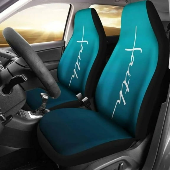Faith Teal Ombre Car Seat Covers Religious Christian Themed Pack of 2 Universal Front Seat Protective Cover
