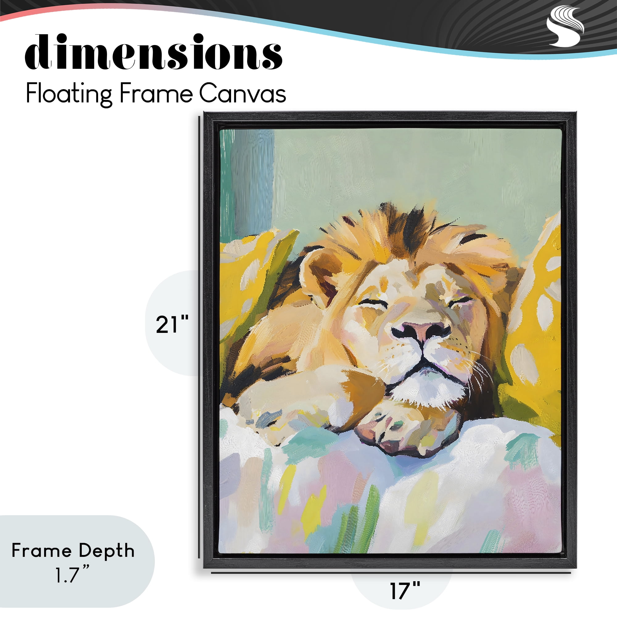 Stupell Industries Sleeping Lion on Pastel Pillows Black Framed Floater Canvas Wall Art, design by The Prints Vibe