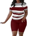 thumbnail image 2 of Two Piece Shorts Set for Women Plus Size Summer Stripe Airport Travel Outfits Casual Top and Shorts Sets Matching Clothing Vacation Outfits, 2 of 5