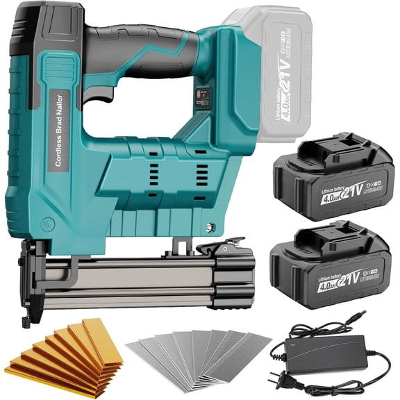 Cordless Brad Nailer, Nail Gun with 2Pcs 4.0Ah Battery, 18 Gauge 2 in 1 Electric Staple Guns Battery Powered for Upholstery & Carpentry, Include 1600Pcs Nails & Staples, Charger (Brad Nailer)