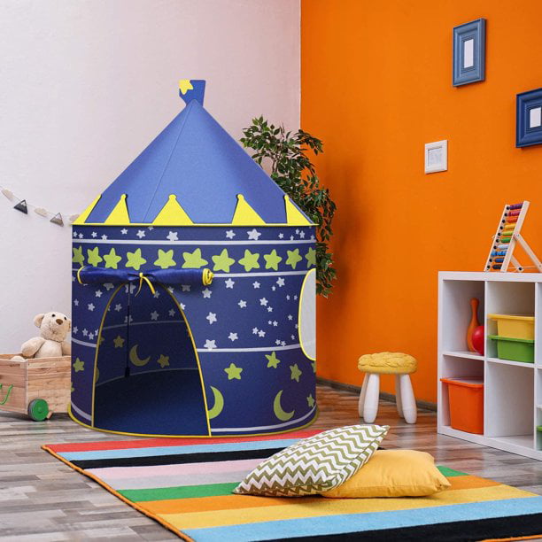 Kids Tent Toy Playhouse Blue Castle Indoor & Outdoor Foldable Tents Carry Case 