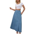 thumbnail image 2 of INSPIRE CHIC Women's Denim Maxi Skirts High Waisted Western Outfits Flared Long Jean Skirt M Blue, 2 of 6