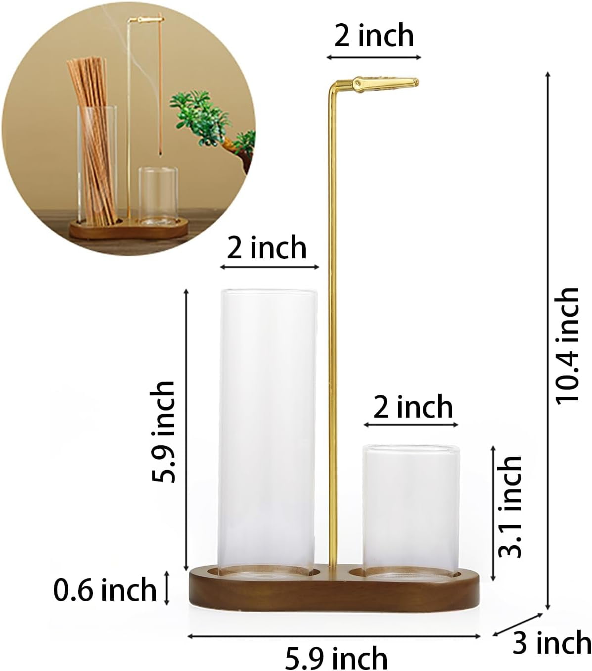2-in-1 Incense Holder and Ash Catcher with 4.3oz Glass Jar, Dark Bamboo Base , Meditation Accessories for Yoga, Spa, Home Decor