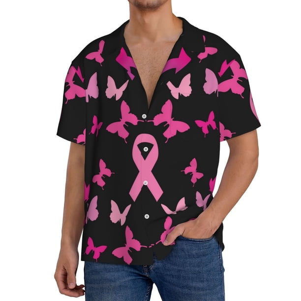 Fotbe Breast Cancer Camisa Estampada de Manga Corta para Hombre, Casual de Verano, Estilo Playero, Sin Arrugas-XX-Large