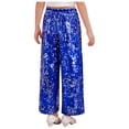 thumbnail image 2 of TiaoBug Kids Girls Sequin Pants Sparkly Wide Leg Trousers Hip Hop Jazz Dance Disco Party Rave Outfits Royal Blue 14, 2 of 5