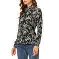 thumbnail image 4 of INSPIRE CHIC Women's Floral Button Up Ruffle Stand Collar Long Sleeve Shirt Blacks L, 4 of 5