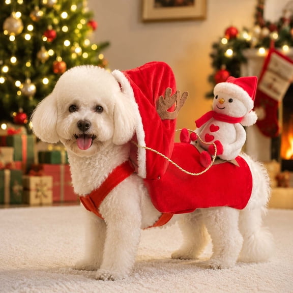 Christmas Dog Costume, Santa Rider Pet Costume with Soft Fabric & Funny Snowman, Adjustable Dog Outfit for Holiday Dress Up, S