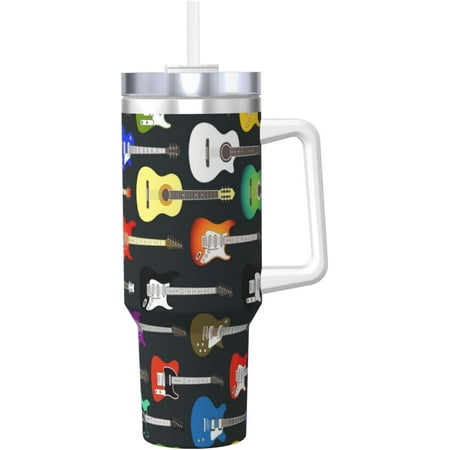 

40oz Guitar Tumbler Stainless Steel Double Wall Insulated with Handle & Straw Travel Coffee Cup