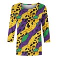 thumbnail image 5 of Cavosen Carnival Day Cute 3/4 Sleeve Tops for Women Holiday Mardi Gras Round Neck Tops Striped Graphic Print Shirts Festival Stylish Blouse Dressy Athletic T-Shirts Party Tuesday Green XL, 5 of 5
