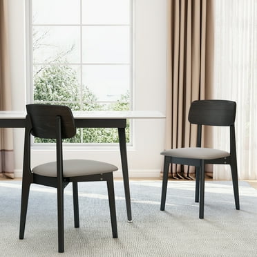 Etelifrank Modern Dining Chair Set of 2, Faux Leather Upholstered and Rubberwood Dining Chairs, Dark Grey