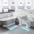 thumbnail image 5 of Teal Nordic Style Stripes Bath Mat 3 Piece Bathroom Rug Set, Turquoise Texture Non Slip Bath Rug Contour Mat and Toilet Lid Cover, Absorbent Shower Mats Soft Bath Rugs and Mats Sets, 5 of 8