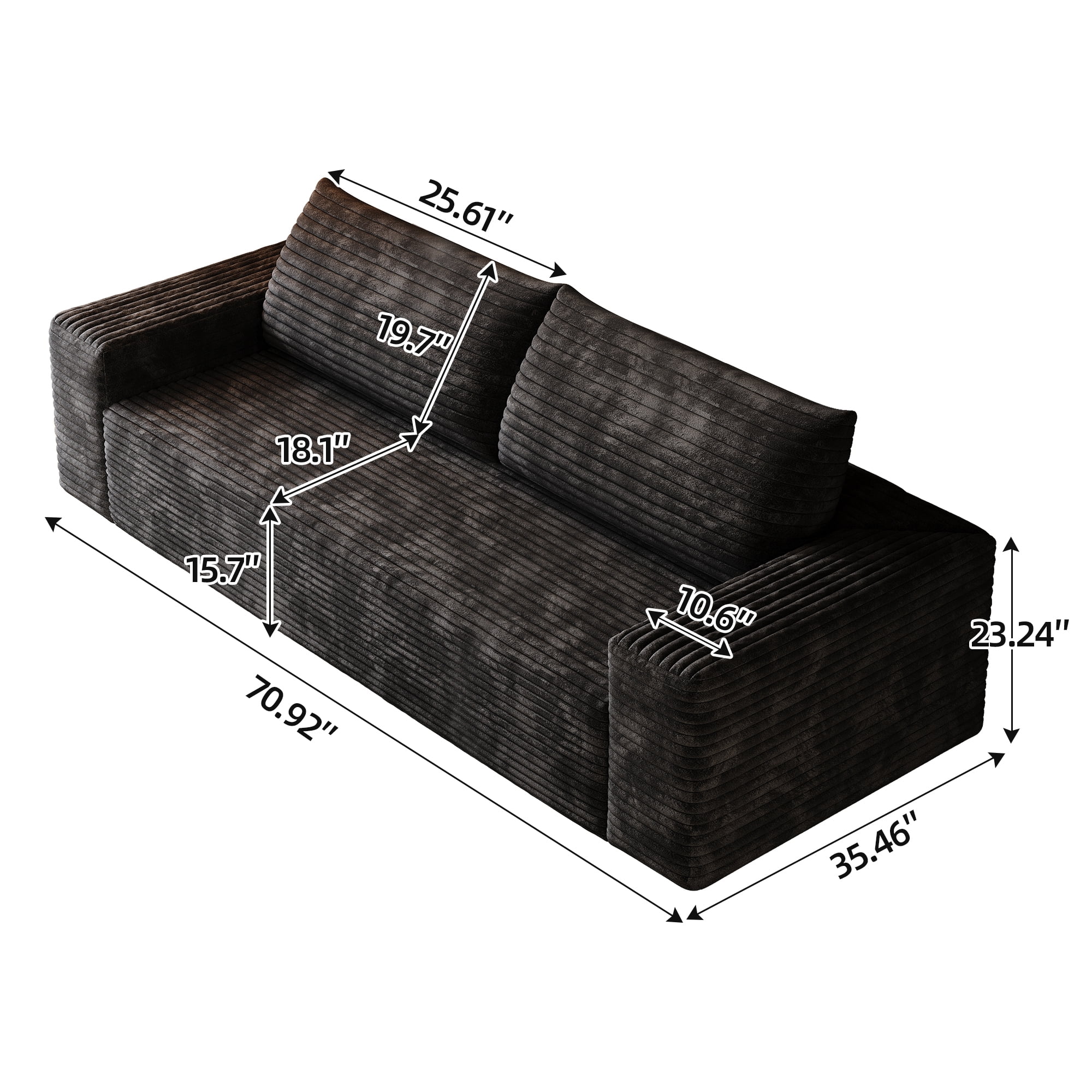 Leumius 71" Cloud Couch,3 Setaser Sofa with Deep Seat,Boneless Couch Sofa with 2 Pillows for Living Room,No Assembly Required,Black