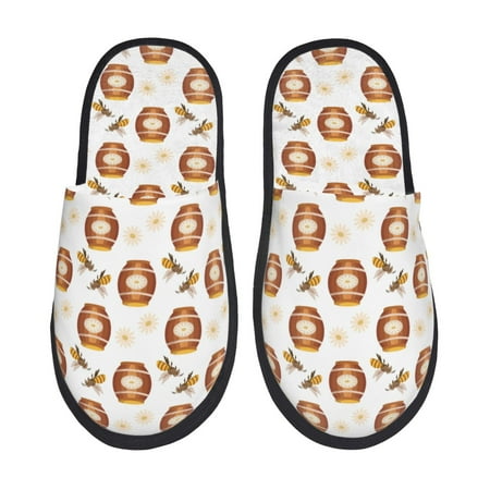 Balery Wooden Barrels With Honey Slient Indoor Furry Fleece Comfort House Shoes Soft Non-Slip Home Shoes Cotton slippers House Slippers-- Large