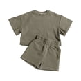 thumbnail image 4 of YWIYIUD Toddler Boy Summer Outfits Baby Boys Shorts Set Kids Solid Short Sleeve Tops Shorts Set Cotton 2 Piece Clothing Sets Cute Toddler Boy Clothes Gift Set AG 9-12 Months, 4 of 5