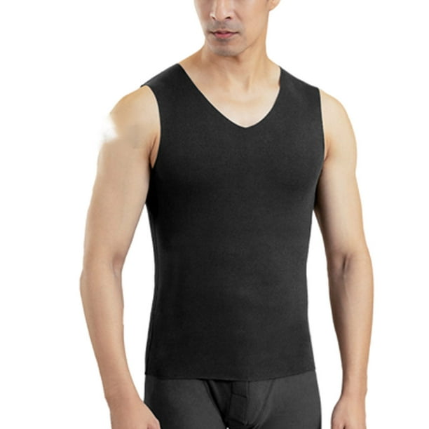 Guardurnaity Ropa interior térmica Tops Terciopelo sin costuras Grueso Cuello en V Color sólido Invierno Hogar Dormir Ropa interior Chaleco cálido Ropa interior Hombre negro SG Guardurnaity AP013709-04