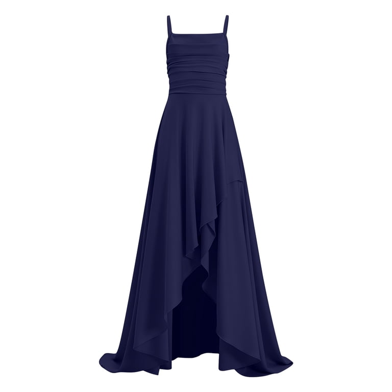 Ximin Flower Girl Dresses Spaghetti Strap Pleated Bodice High Low formal Junior Bridesmaid Wedding Guest Party Prom Graduation Birthday Dress for