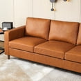 thumbnail image 4 of 85" Mid-Century Modern Cognac Tan PU Leather Sofa - Deep-Seated 3-Seater Couch with Padded Backrest and Armrests, Ideal for Living Room, Bedroom, or Office, 4 of 7