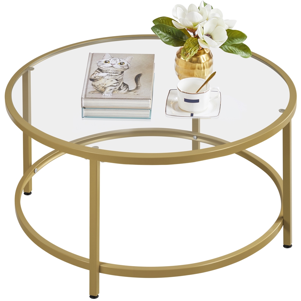 Yaheetech 27.5" Modern Glass Top Round Coffee Table for Living Room, Apartment, Gold