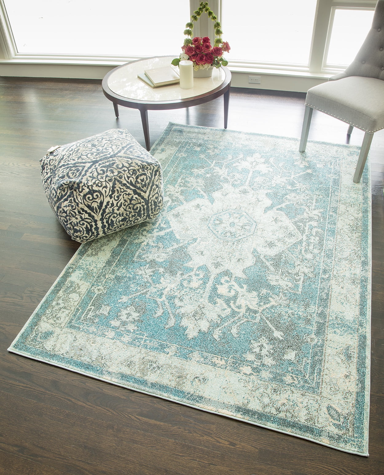 Rugs America Beverly Collection Blue BV700B Transitional Abstract Area Rug 5'3" x 7'6"