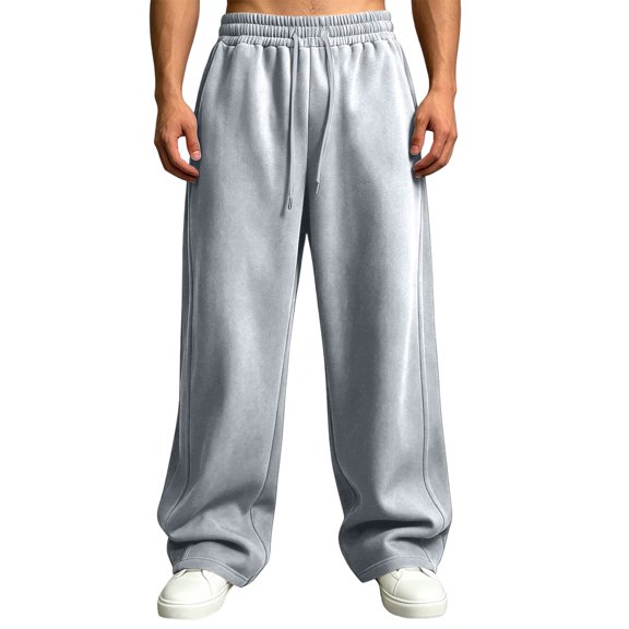 Fabrcox Fleece Sweatpants for Men Elastic Waist Wide Leg Men's Jogger Sweatpants Baggy Athletic Sports Fall Winter Warm Men's Trousers with Pockets