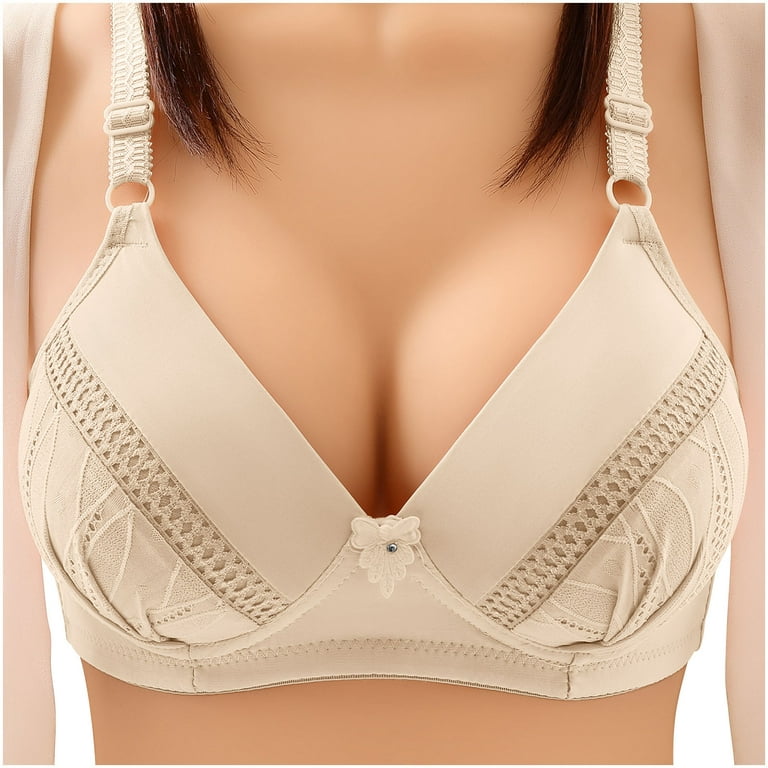 Pejock Everyday Bras for Women, Women's Ultimate Comfort Lift Wirefree Bra  Solid Color Comfortable Hollow Out Perspective Bra Underwear No Rims Bras  No Underwire Beige Cup Size 42/95C 