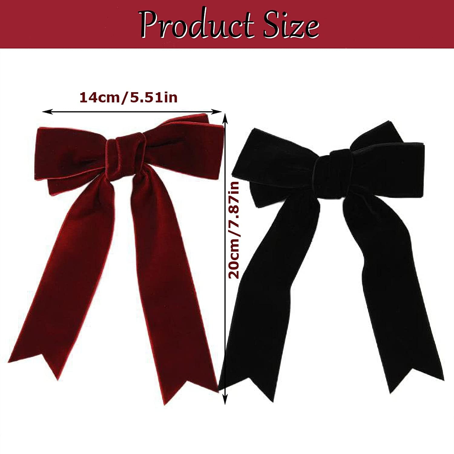 Vintage Red Black Velvet Bow Hair Clip For Women Girls Wedding Ribbon  Hairpins 