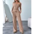 thumbnail image 5 of Women'S 2 Piece Matching Lounge Sets Fall Fashion Outfits Henley Neck Sweater Top Wide Leg Pants Sweat Suits Khaki S, 5 of 9