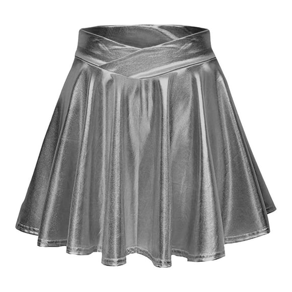 toraway Long Skirts for Women Plus Size Women's Fashion High Waist Pleated Solid Color Short Skirt Loose Skirt Metallic Skirt Sparkly Shiny Flared Pleated A Line Skort S