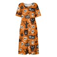 thumbnail image 4 of Women's Halloween Print Casual Dress, Short Sleeve V-Neck Style for Everyday Wear, Halloween Themed Fashion Dress for Ladies Yellow 3XL, 4 of 6