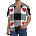thumbnail image 3 of Disketp Men's Hawaiian Heart Black Buffalo Plaid Gingham Print Shirts Button Down Holiday Beach Shirts-XX-Large, 3 of 7