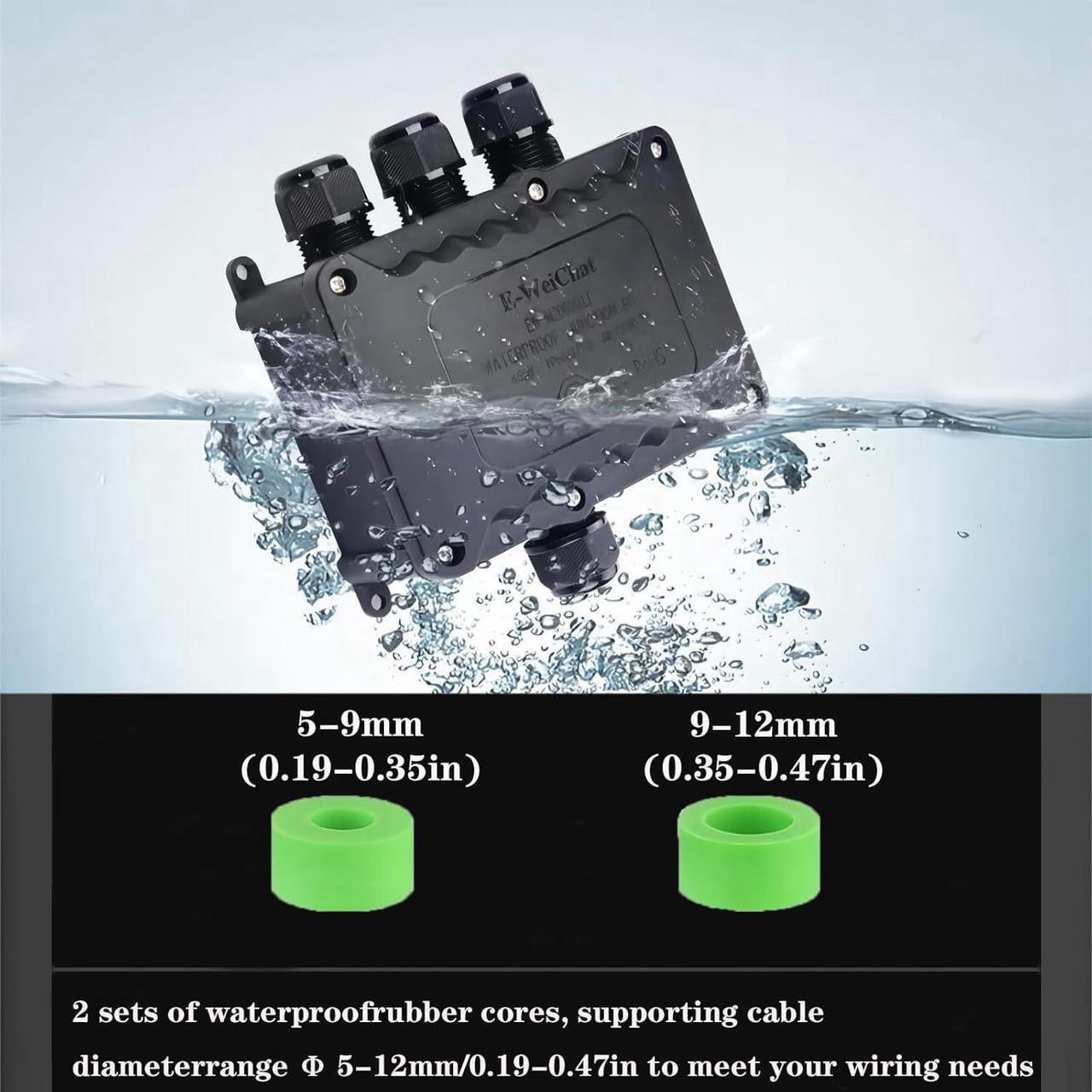 4-Way XL Waterproof Outdoor Junction Box, IP68 Rated, Suitable for Underground & 5-12mm Electrical Connections