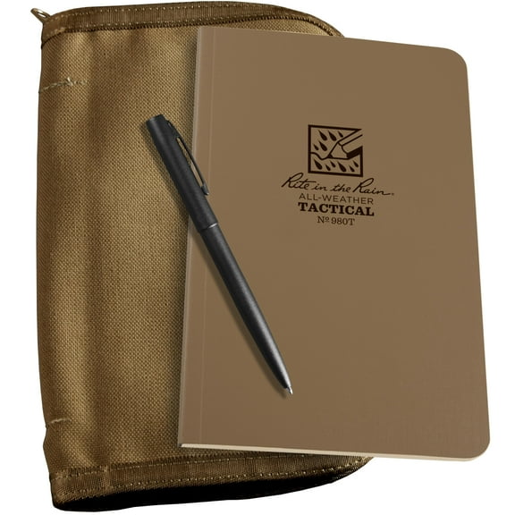 Rite in the Rain Weatherproof Tactical Field Kit: Tan CORDURA Fabric Cover, 4.625" x 7.25" Tan Tactical Notebook, and Weatherproof Pen (No. 980T-KIT) CA2