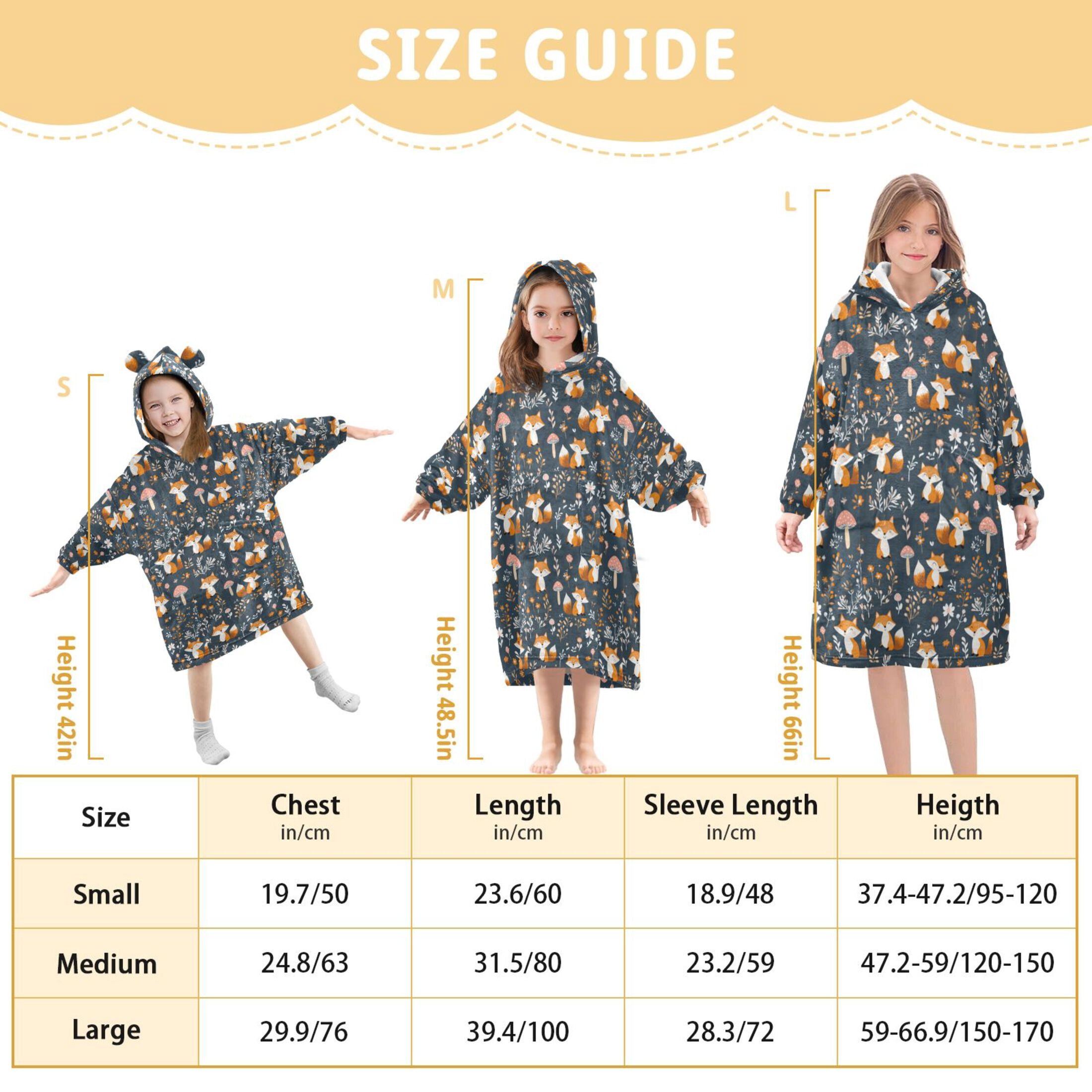 Wearable Blanket Hoodie for Kids Cute Fox and Mushrooms Flannel Hooded Blanket with Pockets and Sleeves Suitable for Boys and Girls