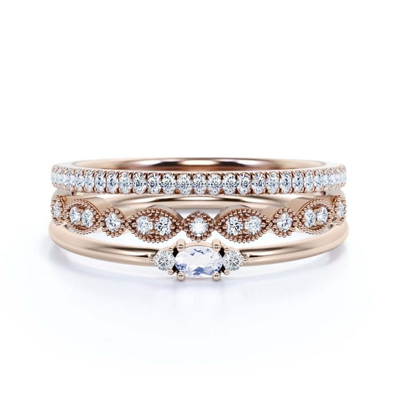 Minimalist 1.65 Carat Slim Oval Cut Diamond Moissanite Fairy Engagement Ring, Dainty Wedding Ring in 10k Solid Rose Gold, Gift For Her, Affordable Gift, Promise Ring, Trio Set, Matching Band