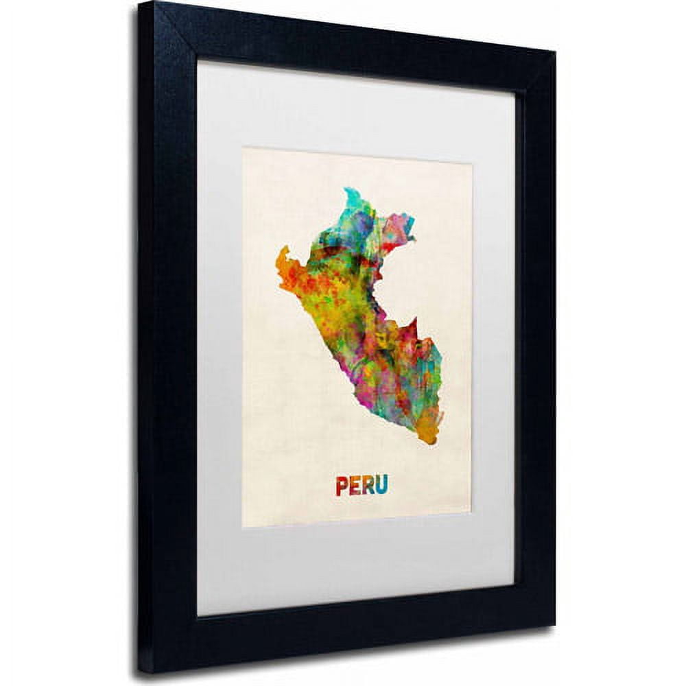 Trademark Fine Art "Peru Watercolor Map" Canvas Art by Michael Tompsett, White Matte, Black Frame