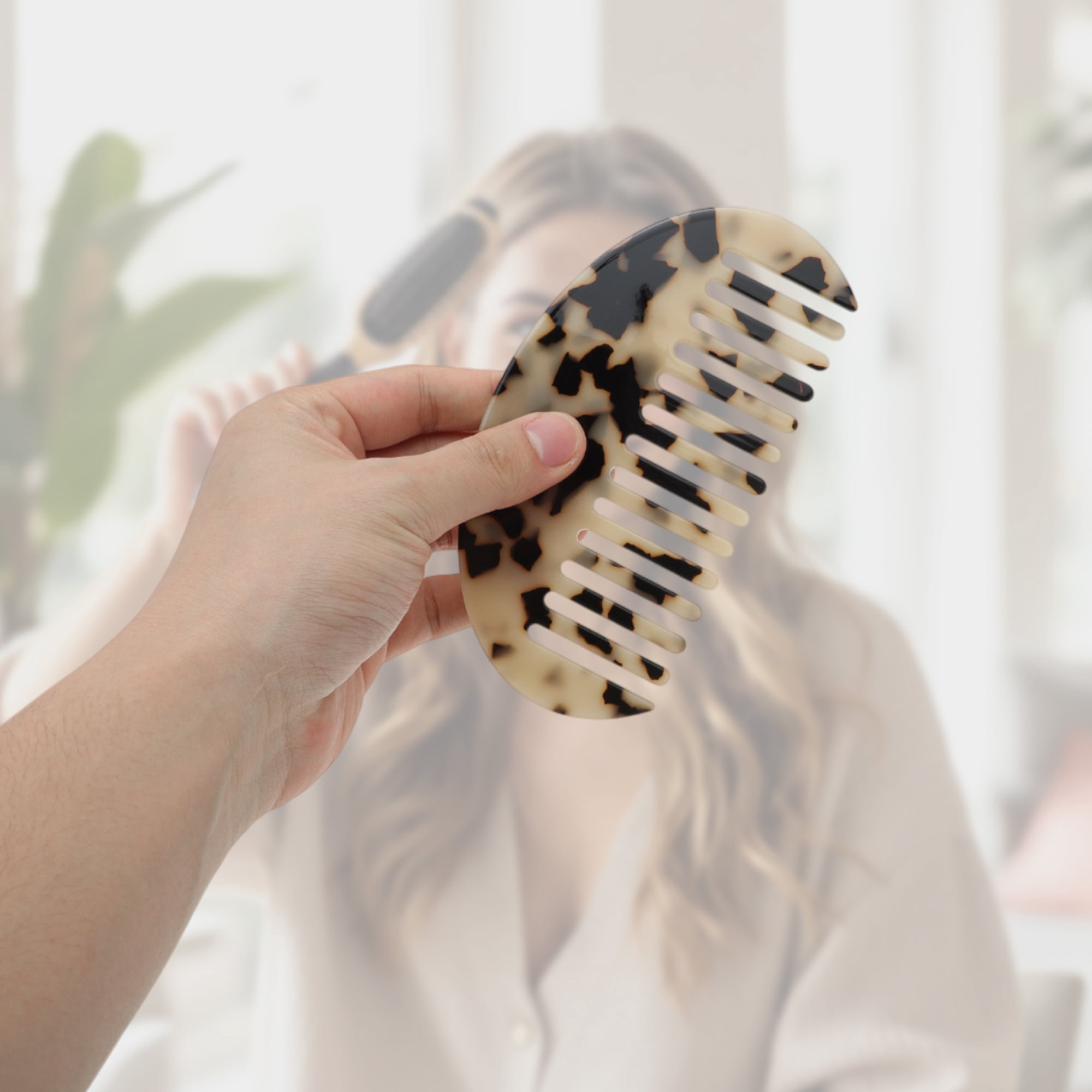 Unique Bargains 1 Pc Half Round Hair Comb for All Hair Types Styles Beige, Black