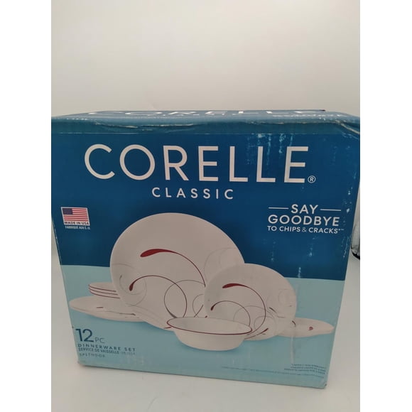 Refurbished Corelle 1141878 Splendor, White and Red, 12 Piece, Dinnerware Set