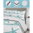 thumbnail image 4 of Quilts Twin Size Bedding Set, Teal Green Coastal Starfish Lightweight Quilted Comforter, Summer Conch Sea Fish Stripes Soft Reversible Bedspread Coverlet with Pillow Covers for All Season, 68" x 86", 4 of 7