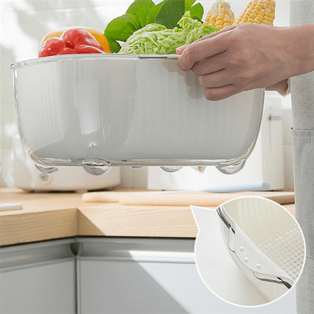 

Drain Colander Fruit and Vegetable Bowl Set Double Layered Drain Basin and Basket Great for Placing and Washing Blue