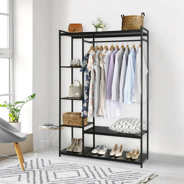 HOKEEPER Heavy Duty Free Standing Closet Organizer with 8 Shelves and Coat Rack Extra Large Wardrobe Closet Clothing Rack for Hanging Clothes Closet