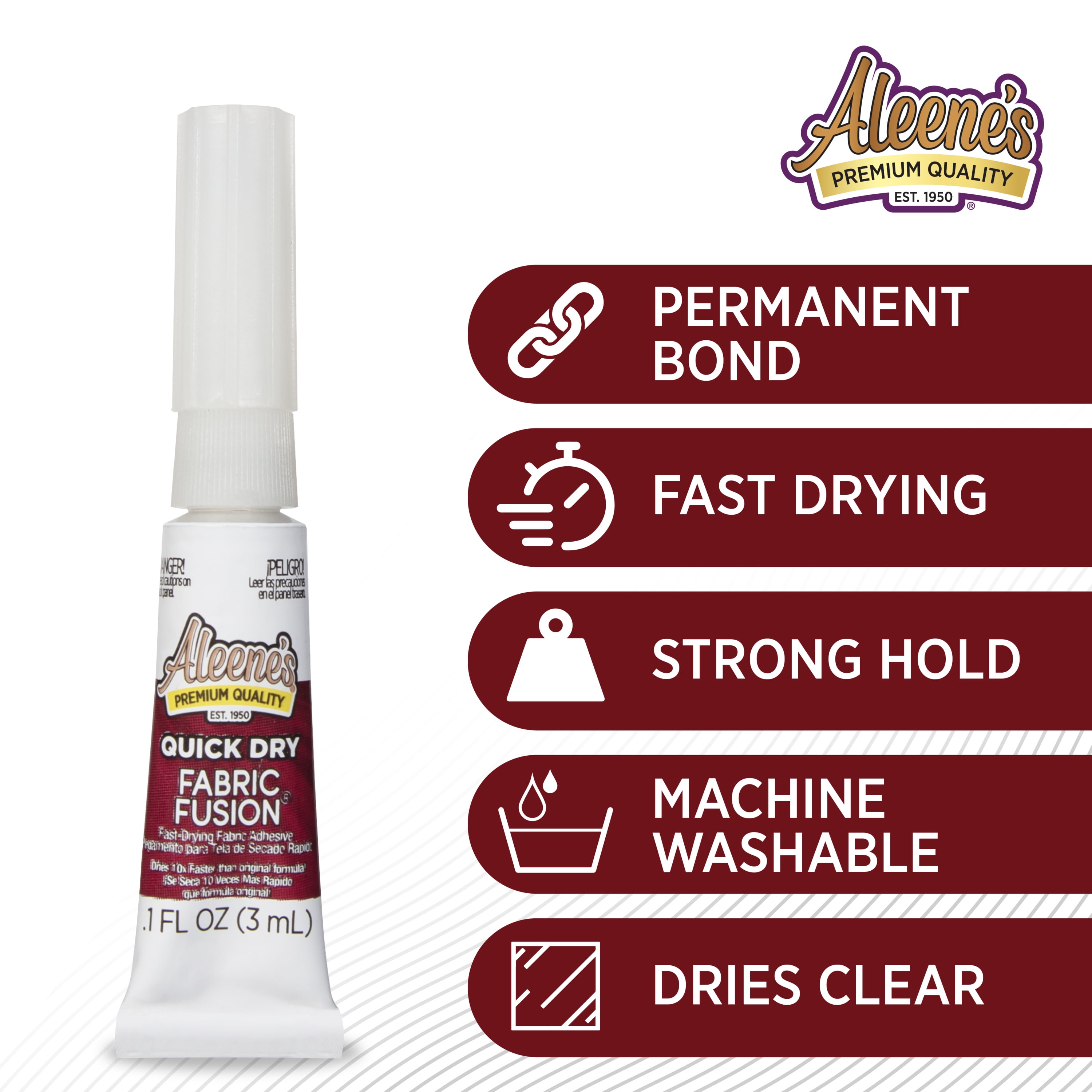 (2 pack) Aleene's Quick Dry Fabric Fusion Glue, .1 fl oz - 3 Pack, Dry Time 5 Minutes