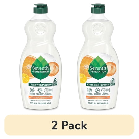 (2 pack) Seventh Generation Dish Liquid Soap Dishwashing Soap Clementine Zest Lemongrass Liquid Soap, 19 oz