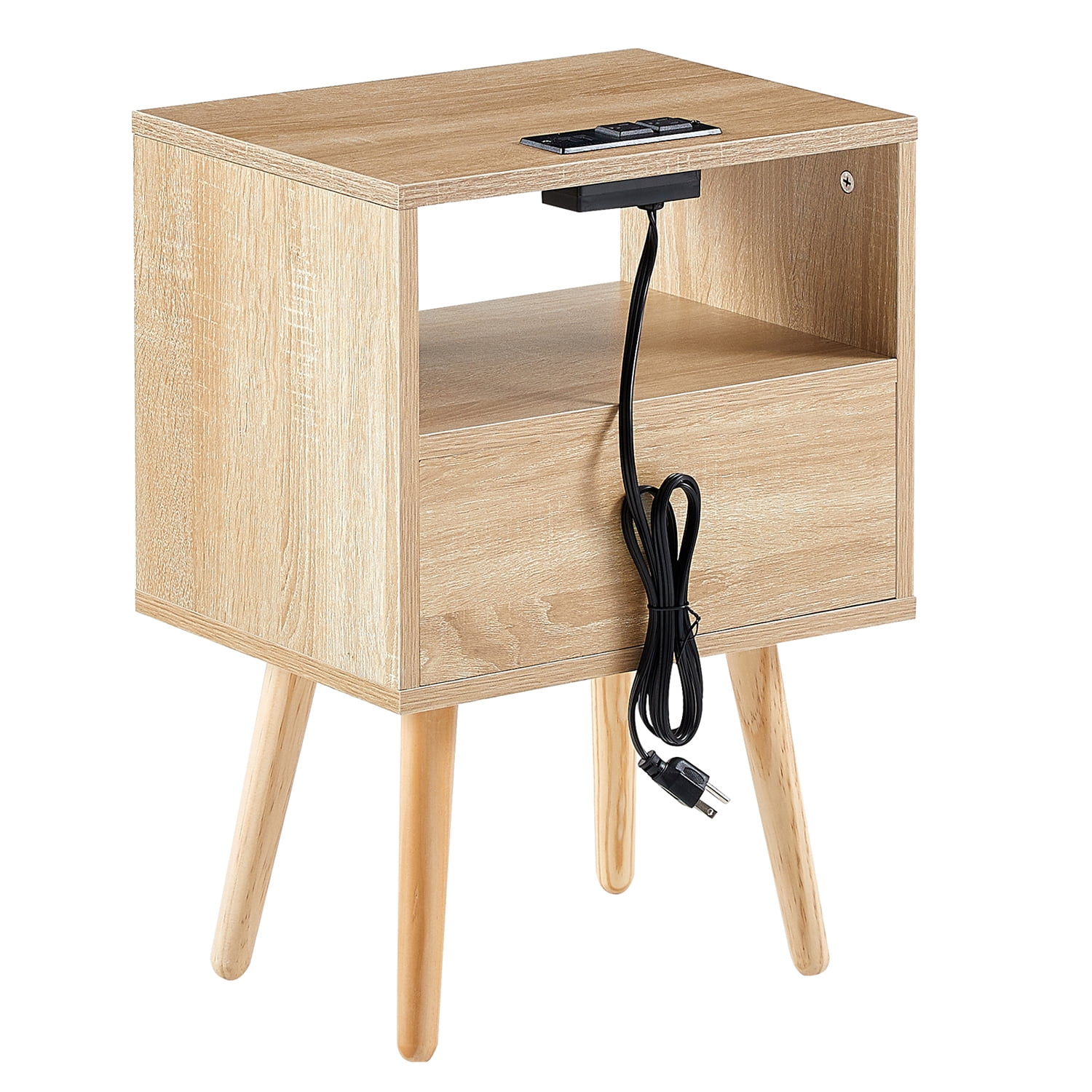 Kadyn Rattan Bedside Table, 15.75" Night Stand with Drawer and Solid Wood Legs, Modern Wood Nightstand for Bedroom, Natural Kadyn Rattan Bedside Table, 15.75" Night Stand with Drawer and Solid Wood Legs, Modern Wood Nightstand for Bedroom, Natural