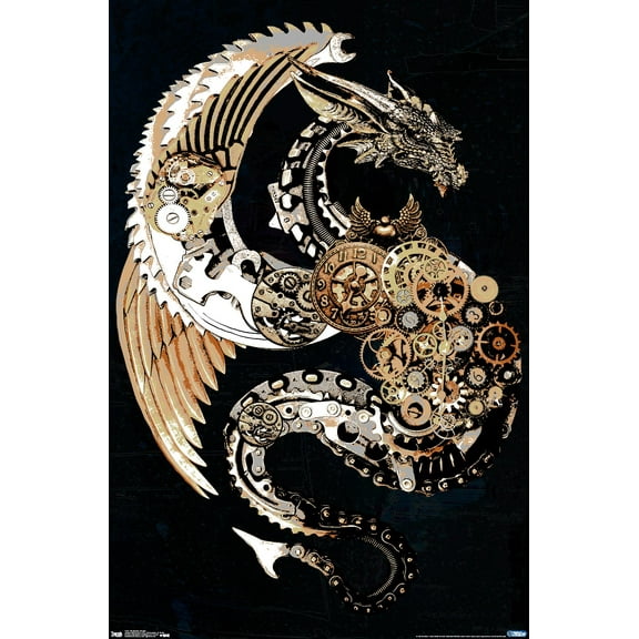Steampunk Dragon Wall Poster, 22.375" x 34"