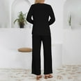 thumbnail image 5 of MSJUHEG Two Piece Outfits Summer Linen Pants Women Womens Two Piece Sets Summer Travel Outfits for Women Sweatsuit Lounge Set Womens Linen Sets for Women 2 Piece Matching Sets for Women Black L, 5 of 6
