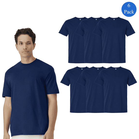 Gildan Men's Light Cotton T-Shirt, Lightweight Crew Tees, Men's Navy T-Shirt Pack, Pack of 6, S