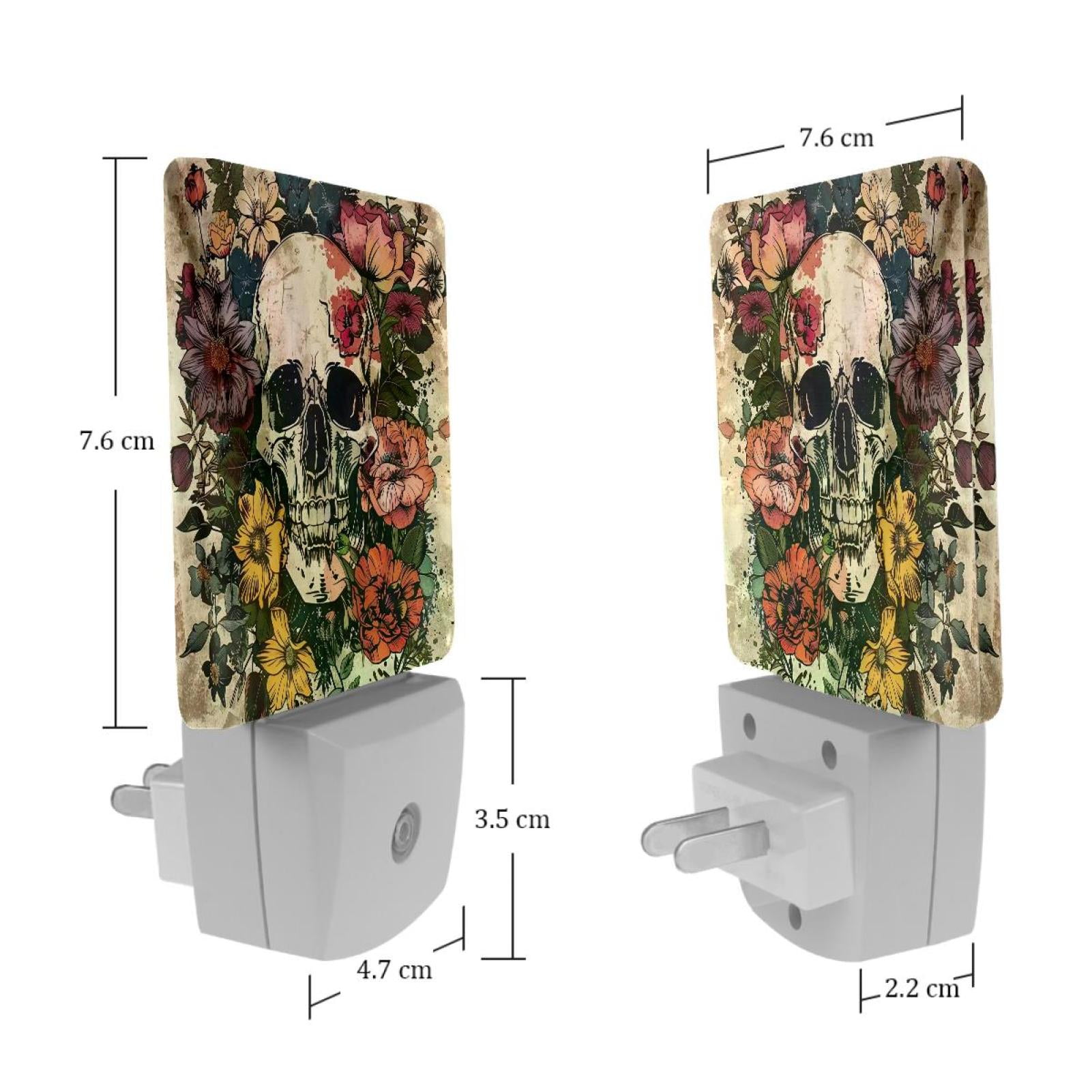 PhooArto Vintage Skull Flowers Plug in LED Night Light Auto Sensor Dusk to Dawn Decorative Night for Bedroom, Bathroom, Kitchen, Hallway, Stairs, Baby's Room, Energy Saving